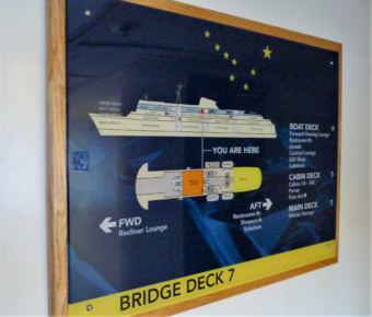 An onboard diagram illustrates what's on the ferry Matanuska's Bridge Deck on Sept. 20, 2017. (Photo by Ed Schoenfeld/CoastAlaska News)