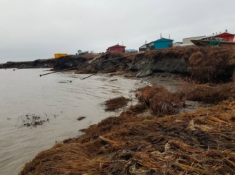 An image of Newtok's shoreline. In addition to increased erosion, the Yukon-Kuskokwim Delta may experience warmer winters and increased rainfall as the planet warms. (Photo courtesy Lemay Engineering and Consulting)