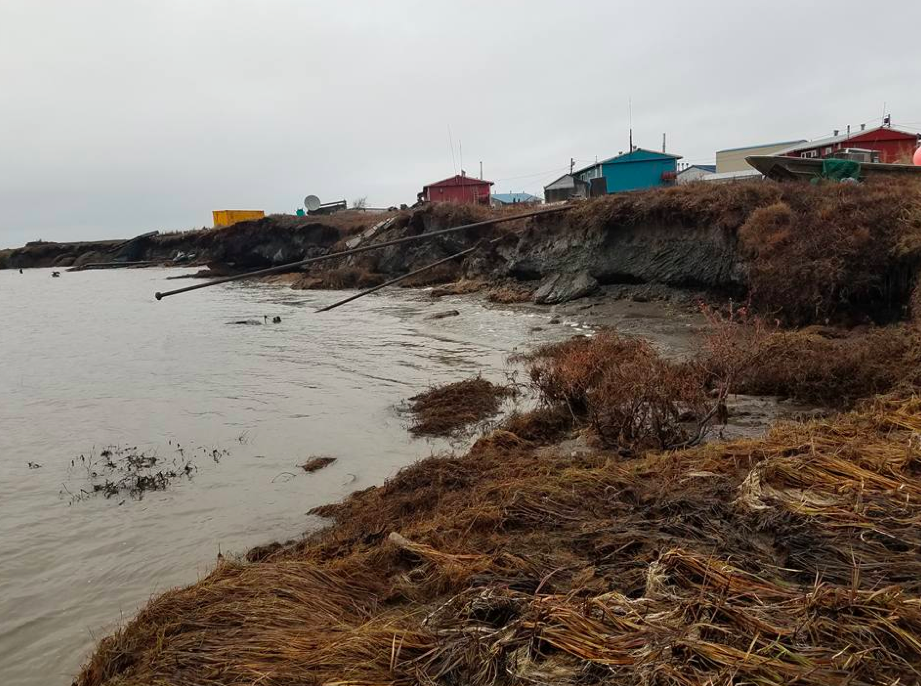An image of Newtok's shoreline. In addition to increased erosion, the Yukon-Kuskokwim Delta may experience warmer winters and increased rainfall as the planet warms. (Photo courtesy Lemay Engineering and Consulting)