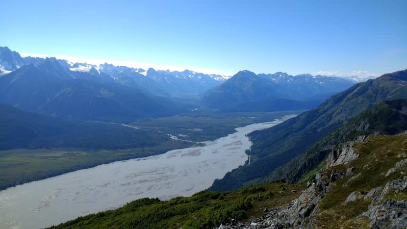 The Chilkat River as seen from Mount Ripinsky in summer of 2017. (Photo by Emily Files/KHNS)