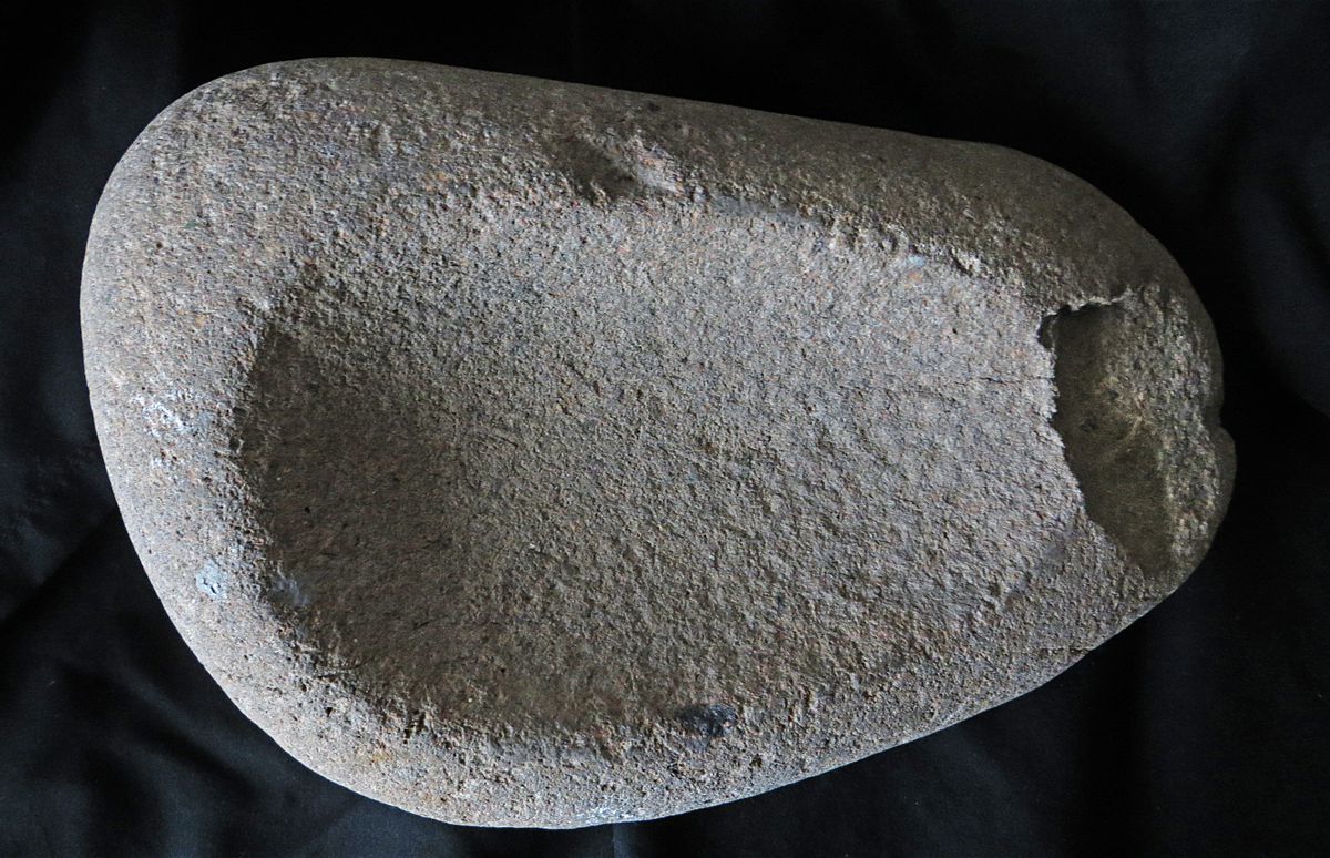 This stone lamp was found by Calvin Fair at Chief Cove in western Kodiak around 1987. It has been returned to Kodiak’s Alutiiq Museum. (Photo courtesy Clark Fair)