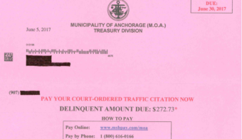 Unpaid fine notice (Municipality of Anchorage)