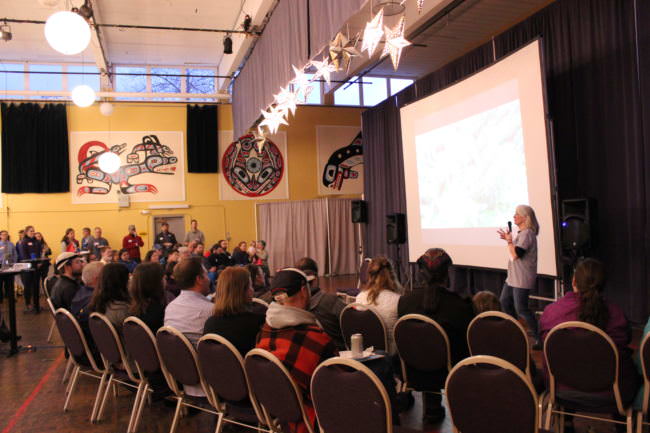 Brenda Taylor addresses teachers and would-be collaborators at a SouthEast Exchange STEM networking event. (Photo by Adelyn Baxter/KTOO)