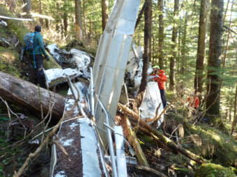 The site of the wreckage near Young Lake on Admiralty Island. Th eplane was reported overdue in 2008. Brian Andrews and Brandon Andrews were on board when the plane went missing. (Photo courtesy Alaska State Troopers)