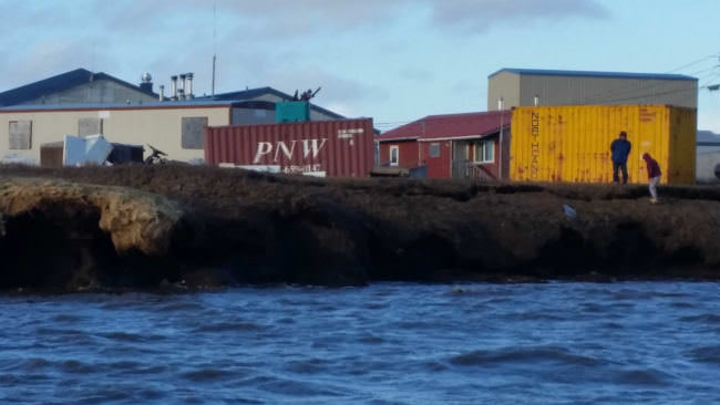 Erosion has brought the local river within 40 feet of structures in Newtok, Alaska. (Photo courtesy of Romy Cadiente, Newtok Village)