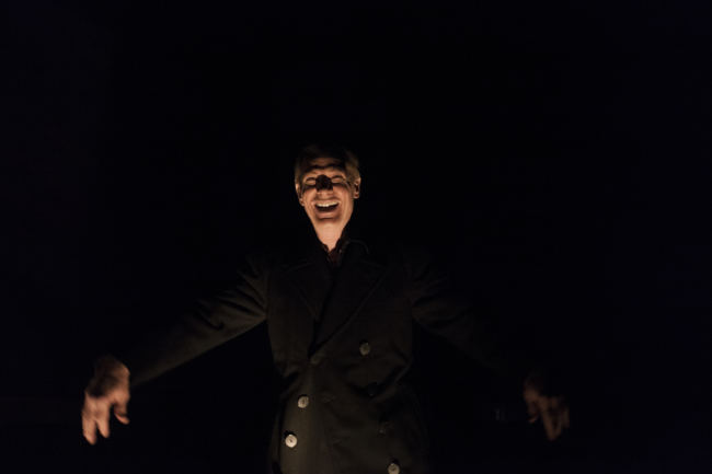 Actor John Barrymore (Peter DeLaurier) as Hamlet, in Dreaming Glacier Bay, on Wednesday, October 25, 2017, at Perseverance Theatre in Juneau, Alaska. (Photo by Rashah McChesney/Alaska's Energy Desk)