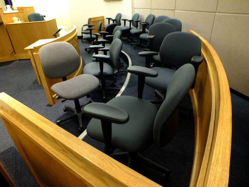 View of the jury box during a recent trial in Juneau Superior Court. (Photo by Matt Miller/KTOO)