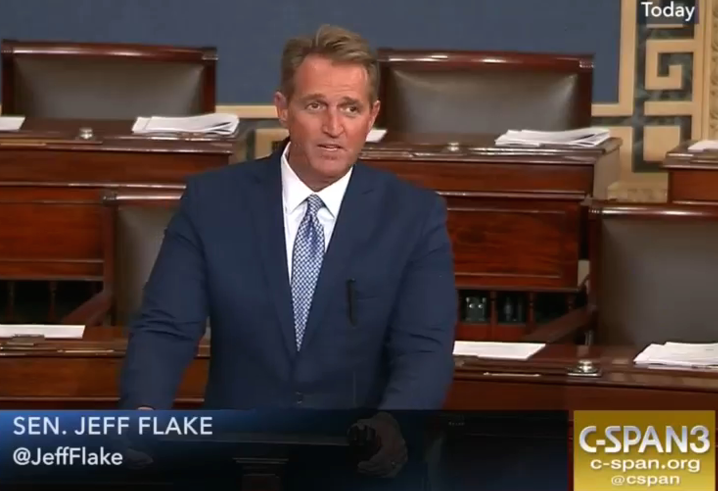U.S. Sen. Jeff Flake, R-Ariz., called on his colleagues to stand up to Donald Trump on Oct. 24, 2017. (C-SPAN)
