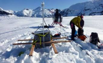 Glaciologist Christian Kienholz and colleagues used equipment to collect data on LeConte Glacier seven times over the last two years. (Photo courtesy of Christian Kienholz, University of Alaska Southeast)