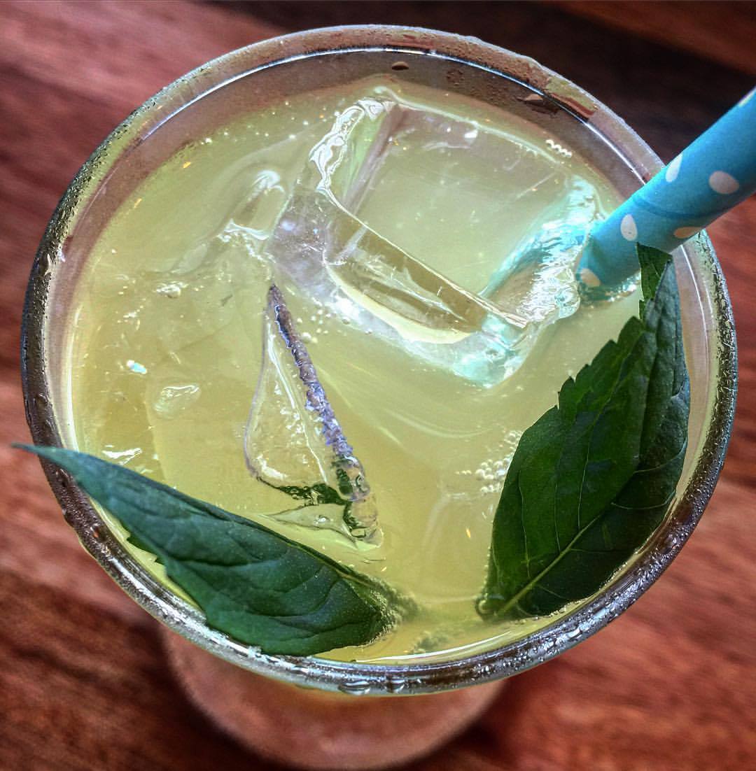 A matcha libre cocktail served at Amalga Distillery in July 2017.