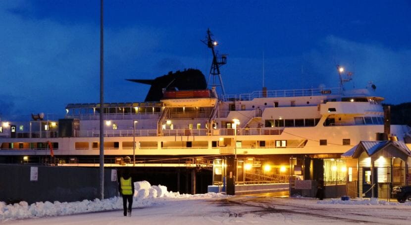 The ferry Taku waits to load passengers in Sitka Jan. 22, 2012, while it was still sailing. It’s been sold to a company based in Dubai after a Portland, Oregon, bidder withdrew its offer. (Photo by Ed Schoenfeld/CoastAlaska News)