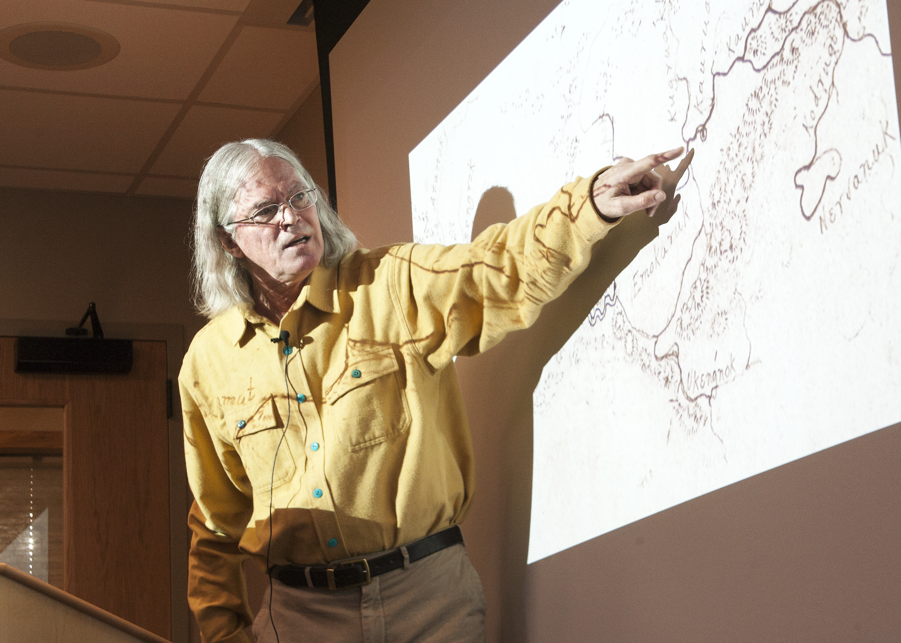 Independent historian John Cloud gave a lecture Wednesday, Nov. 15, 2017, on the significant contributions Alaska Natives made to pre-statehood cartography at the Living History Room of the Walter Soboleff Building.