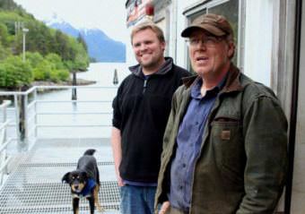 Pat Glaab, left, and Ben Blakey in Sitka, where Northline Seafoods has been developing its freezing barge for use in Bristol Bay in 2018. (Photo by Rob Woolsey/KCAW)