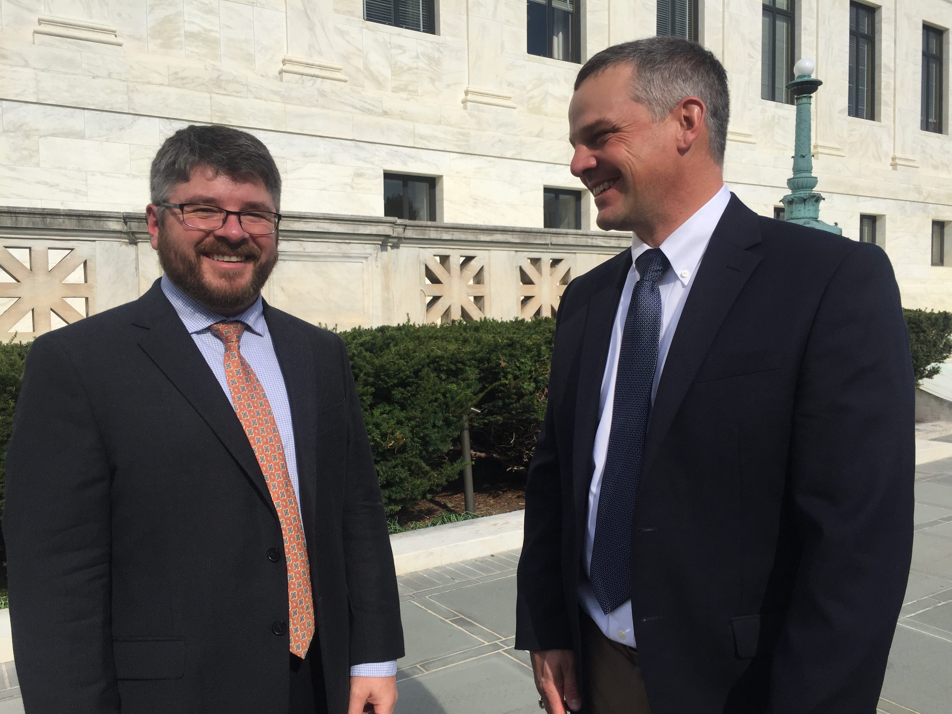 Trout Unlimited, Tongas transition campaign coordinator Austin Williams, left, and Keegan McCarthy of Juneau came to Washington, D.C., to advocate for keeping the amended Tongass plan. (Photo by Liz Ruskin/Alaska Public Media)