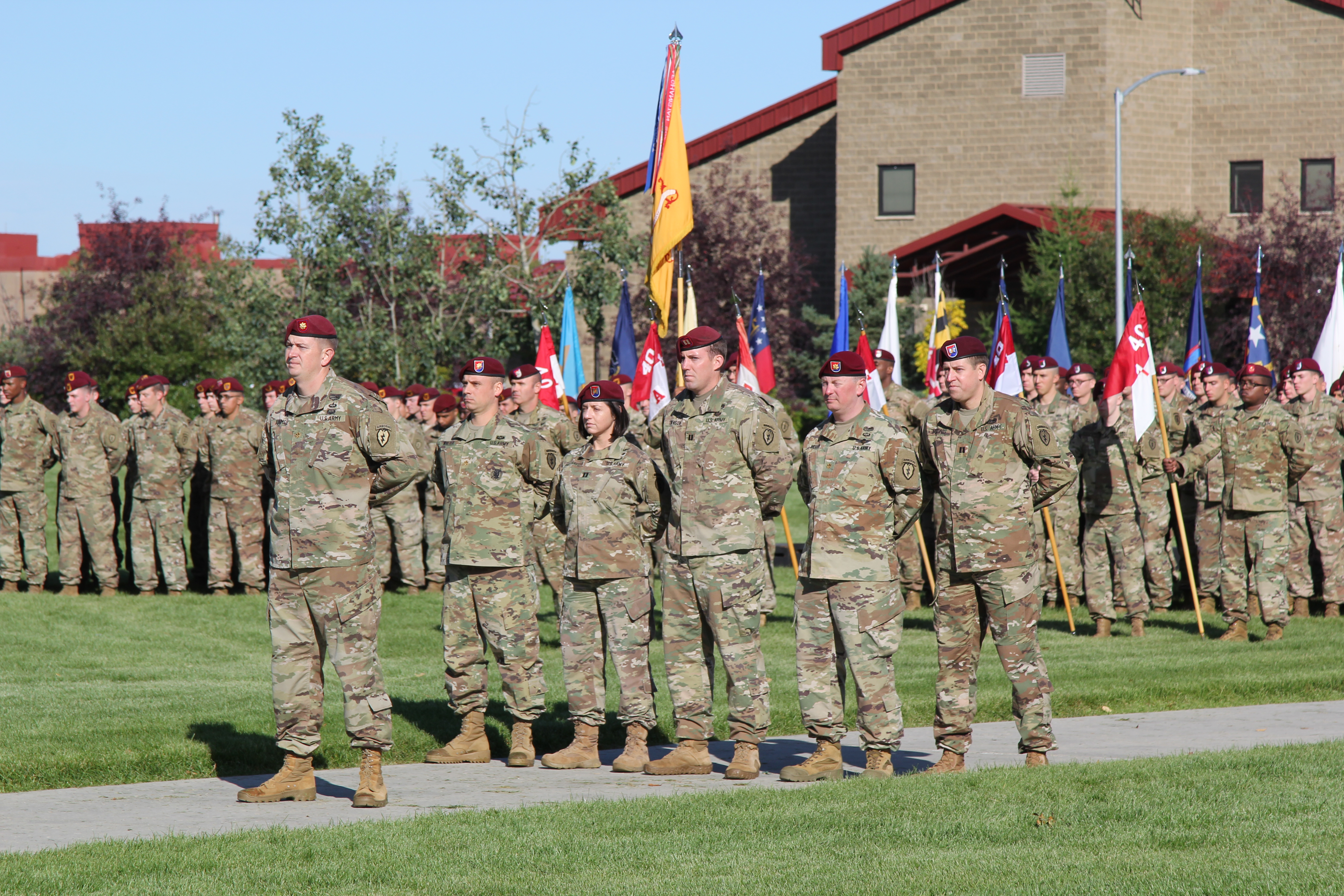 Soldiers with the Army’s 4th Brigade Combat Team (Airborne) 25th Infantry Division at a deployment ceremony Sept. 8th, 2017, at Joint Base Elmendorf-Richardson. (Photo by Zachariah Hughes/Alaska Public Media)