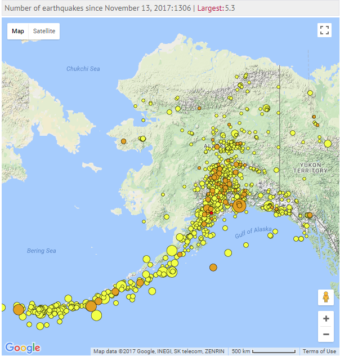 Earthquakes recorded in Alaska over the past two weeks. (Photo by Alaska Earthquake Center)
