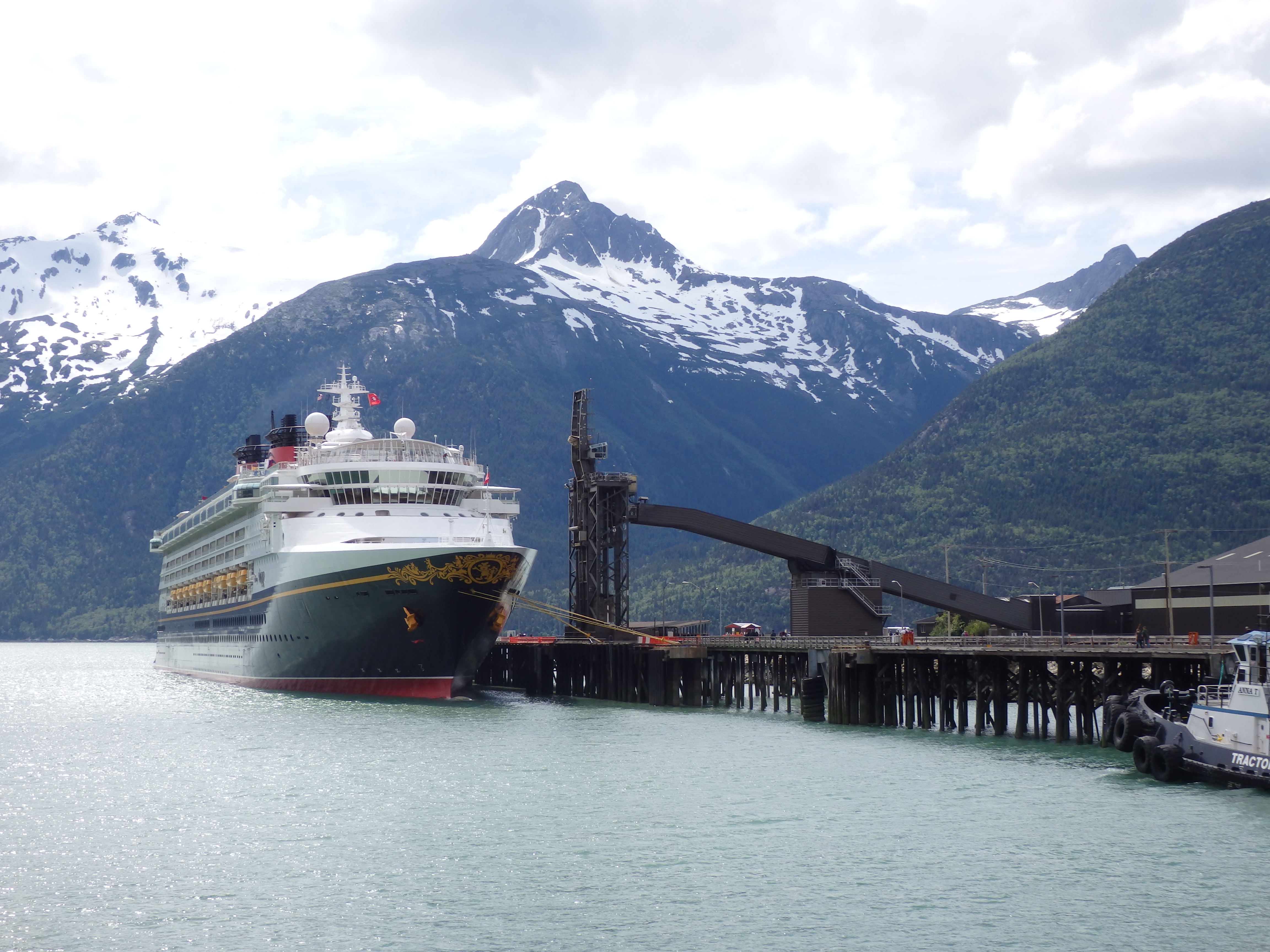 A cruise ship moored at Skagway’s ore dock. (Photo by Emily Files/KHNS)