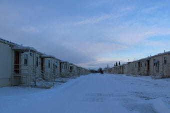 The temporary barracks housed soldiers at JBEr for about a decade. Now they may go to Newtok. (Photo by Rachel Waldholz/Alaska's Energy Desk)