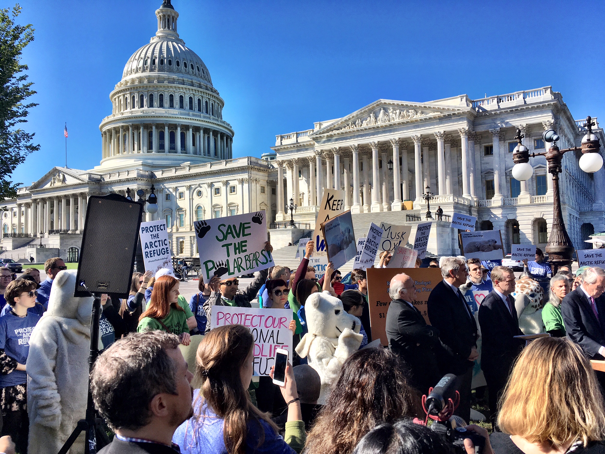 Environmentalists staged a protest in front of the U.S. Senate in October 2017. (Photo by Liz Ruskin/Alaska Public Media)