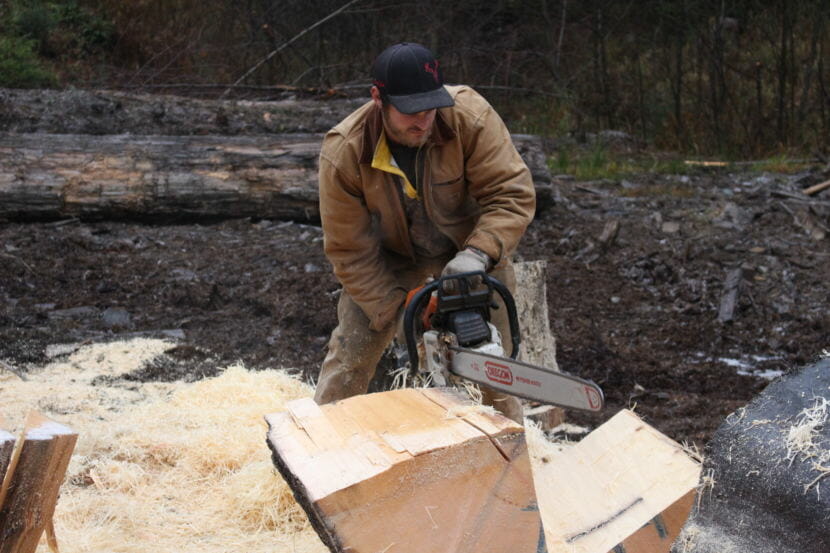 Brent Cole Jr. from Alaska Specialty Wood in Hollis (Photo by Elizabeth Jenkins) 12/06/17