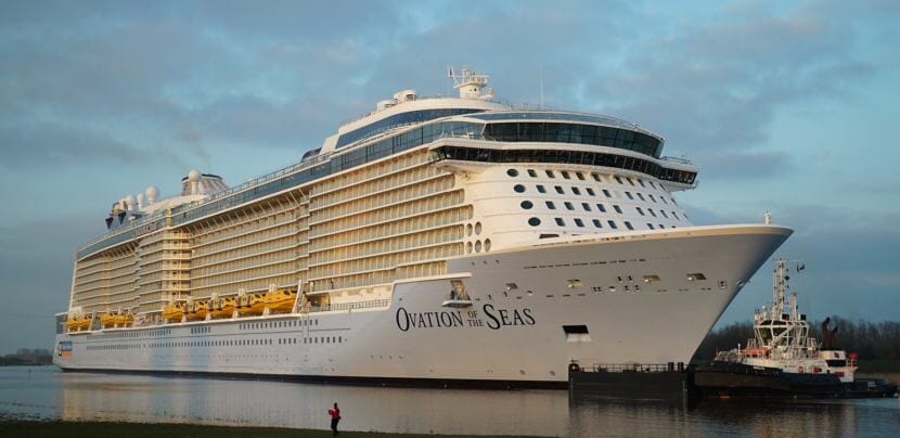 The 5,000-passenger Ovation of the Seas begins its 26-mile conveyance to the North Sea March 11, 2016. It will begin sailing Alaska's Inside Passage beginning in 2019. (Photo courtesy Royal Caribbean International.)
