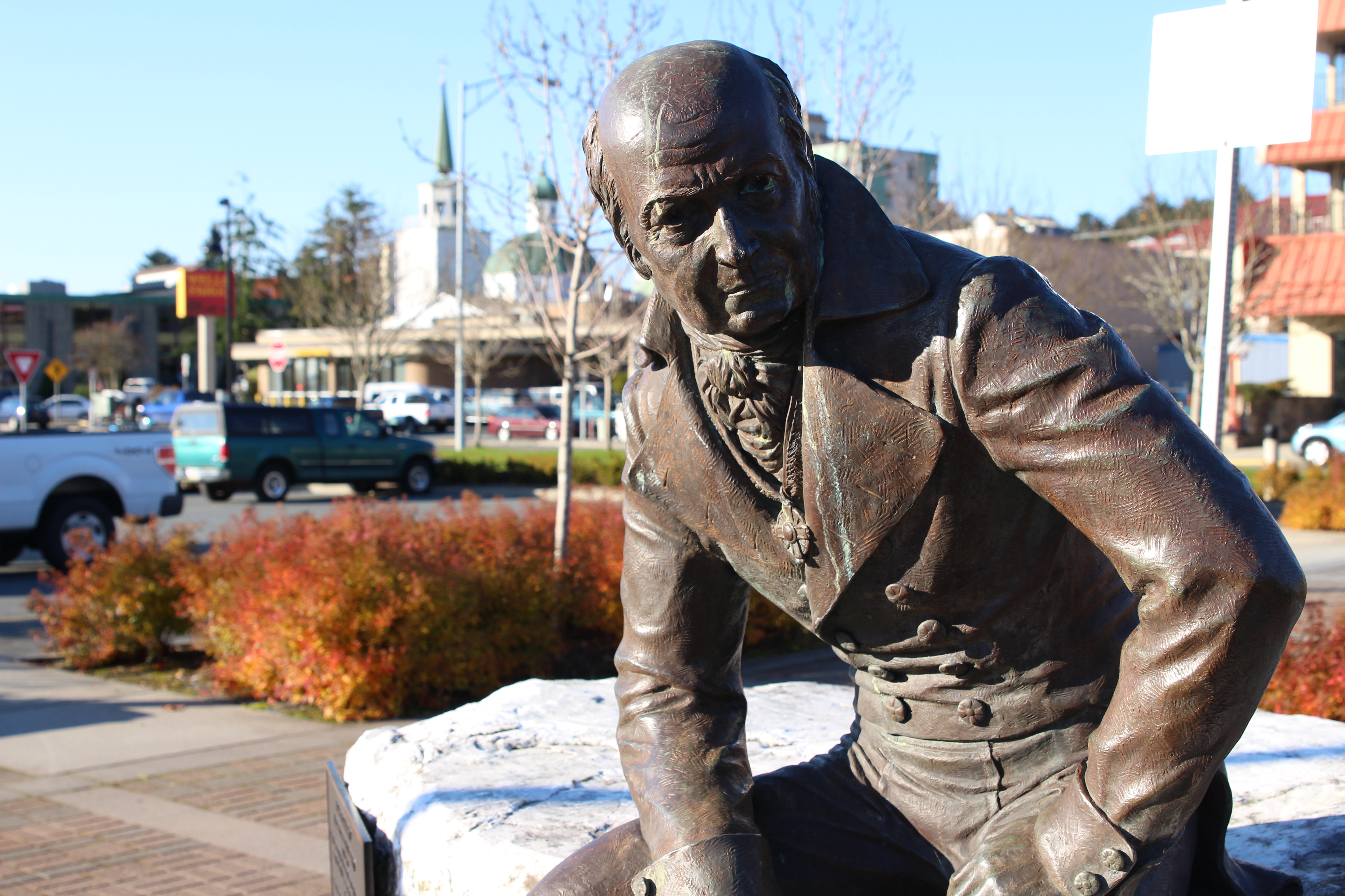 Alexander Baranov was the first general manager of the Russian-American Company, and the statue of him was erected to honor the role of commerce in Sitka’s past. (Photo by Katherine Rose/KCAW0