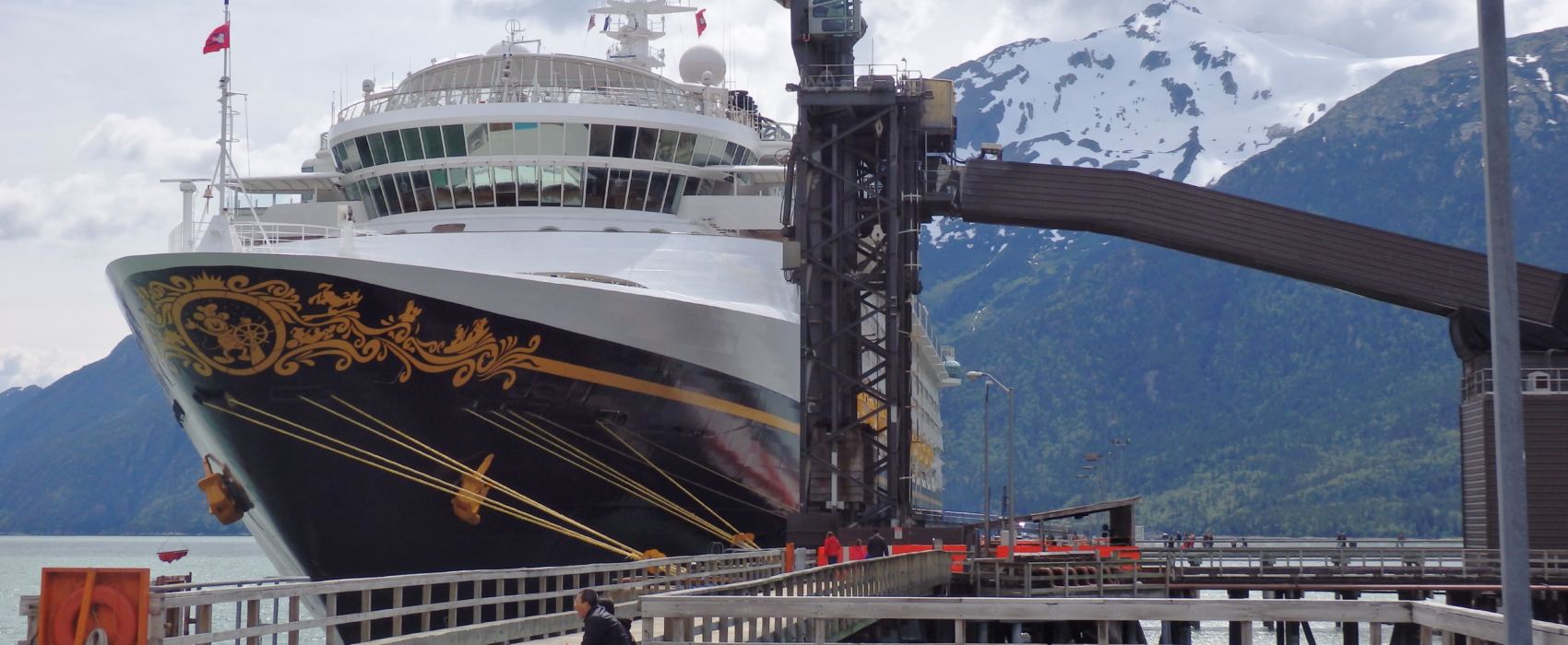 A Disney cruise ship is tied up at Skagway’s ore dock. (Photo by Emily Files/KHNS)