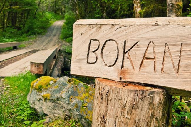 A sign marks a trail up Bokan Mountain on Prince of Wales Island.