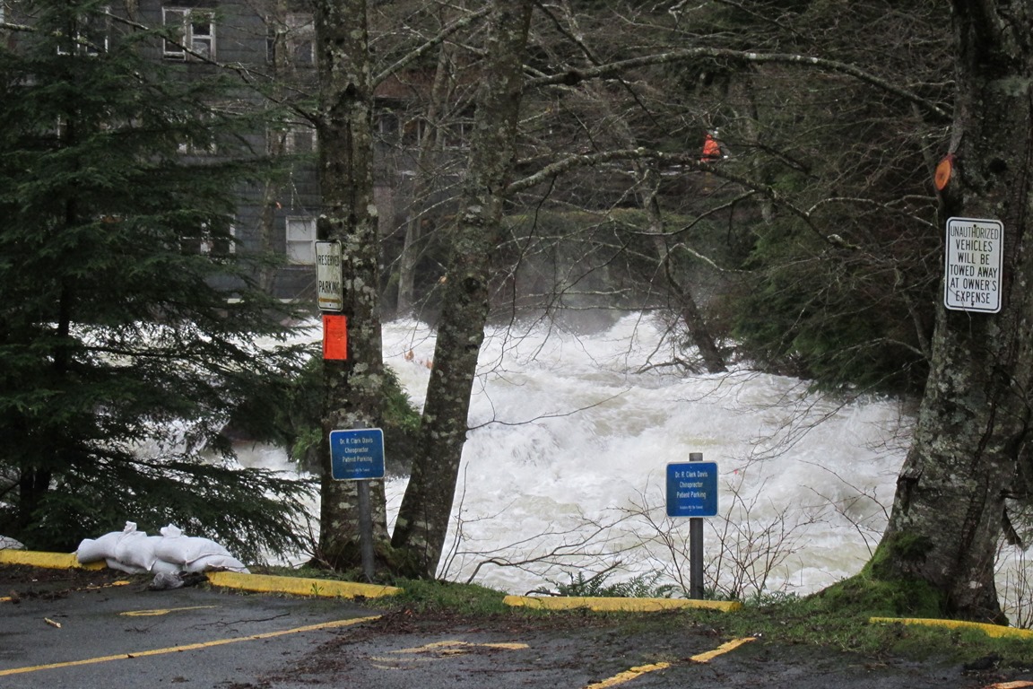 Ketchikan Creek is seen during a flood in 2015. That flood led to a few flood insurance claims from properties affected. (File photo by Leila Kheiry/KRBD)