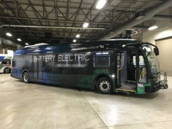 A Proterra Catalyst E2 electric bus, under lease to Anchorage’s People Mover public transit system. (Photo by Casey Grove/Alaska Public Media)