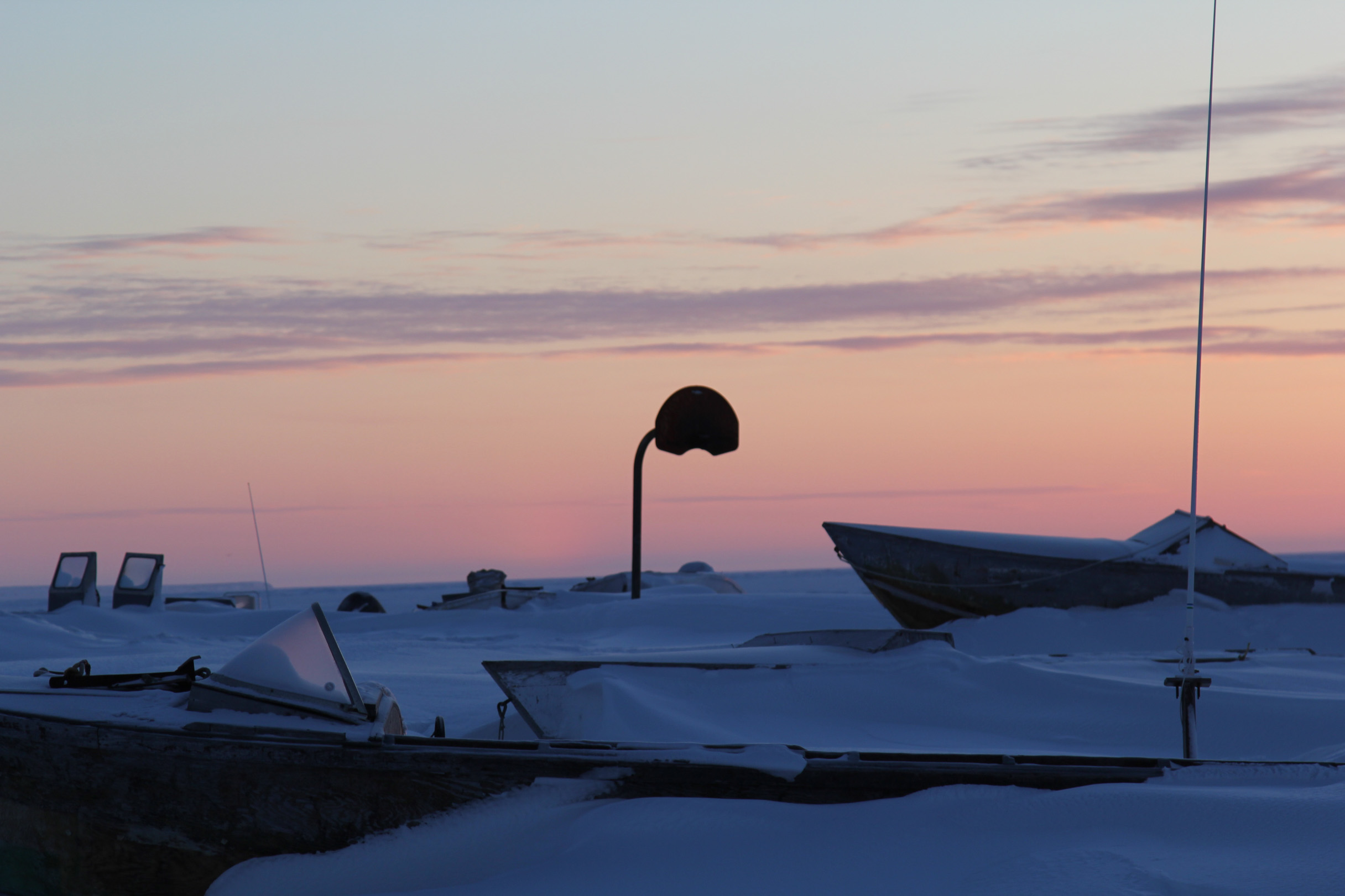 Sunrise over the lagoon in Shishmaref. (Photo by Zachariah Hughes/Alaska Public Media)