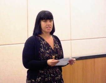 Rosalinda Ainza reads a letter of apology during her sentencing hearing Jan. 25, 2018 in Juneau Superior Court.