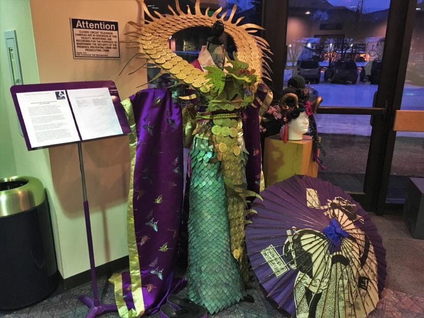 Beth Bolander's "Doragon" on display in the lobby of Centennial Hall on Sunday, Feb. 19, 2018. (Photo by Adelyn Baxter/KTOO)