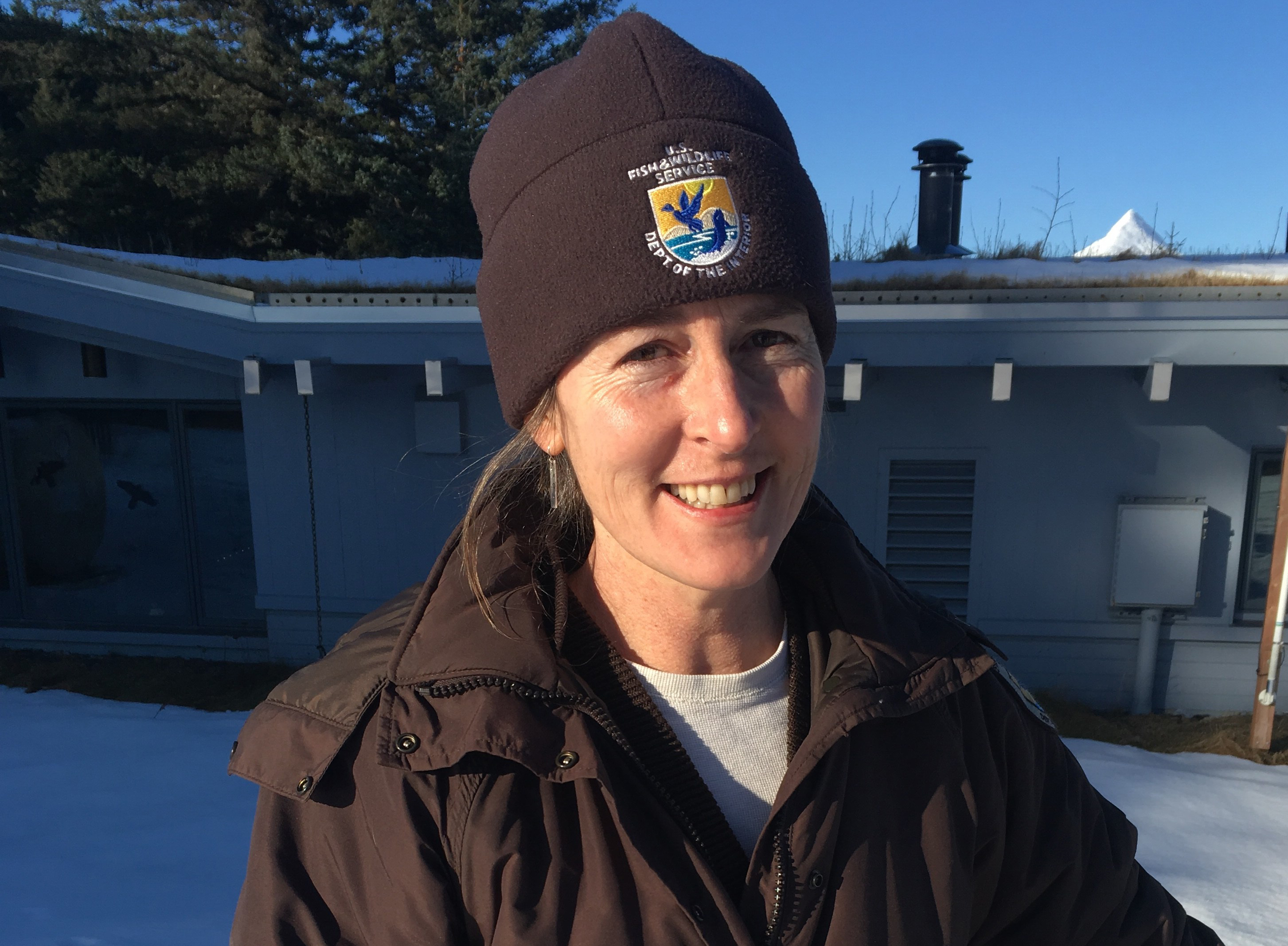 Bird biologist Robin Corcoran at the Kodiak National Wildlife Refuge Headquarters at Buskin River. (Photo by Kayla Desroches/KMXT)