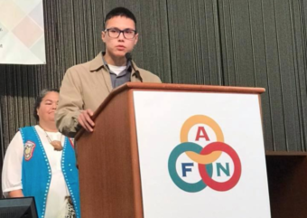 Ben Anderson-Agimuk speaks at the Alaska Federation of Natives Annual Convention in October 2017. On Tuesday, House District 38 Democrats selected Anderson-Agimuk to be their party's chair. (Photo courtesy Ben Anderson-Agimuk)
