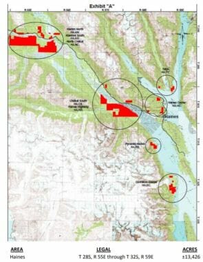 This map shows 13,426 acres of land scattered throughout the Haines Borough that the University of Alaska owns and is negotiating a timber sale of.