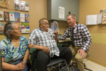 Dr. Daniel Hartman conducts a lung capacity test at the Anchorage Native Primary Care Center. (Photo courtesy Southcentral Foundation)