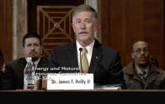 Former astronaut James Reilly testified at his confirmation hearing Tuesday. (Image courtesy Senate Energy Committee)
