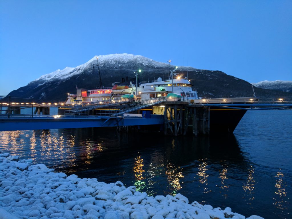 Ferry LeConte docks in Haines earlier this winter. (Photo by Berett Wilber/KHNS)