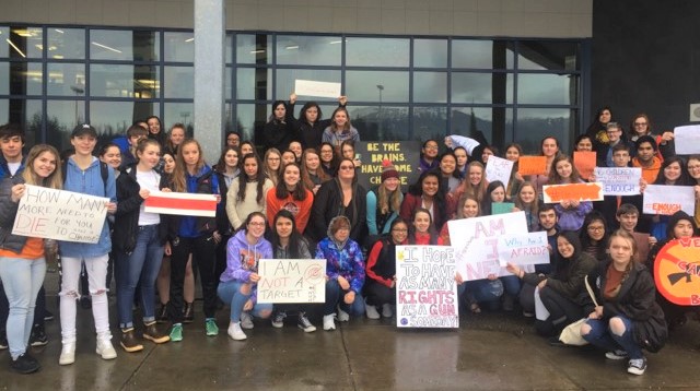 Thunder Mountain High School students walked out of class on Wednesday, March 14, 2018, to protest for action on gun violence.