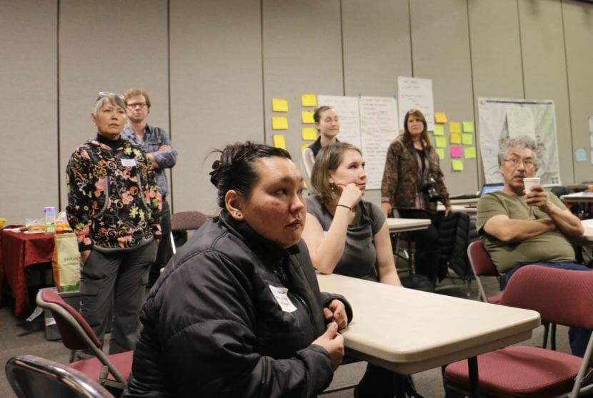 YK Delta residents brainstorm ideas on to adapt the region to climate change at the Bethel Cultural Center on March 21, 2018.
