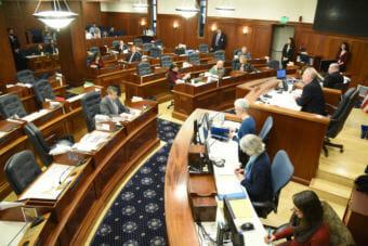 Many of the members of the Alaska House of Representatives' majority coalition are deliberately absent from a floor session on March 28, 2018.