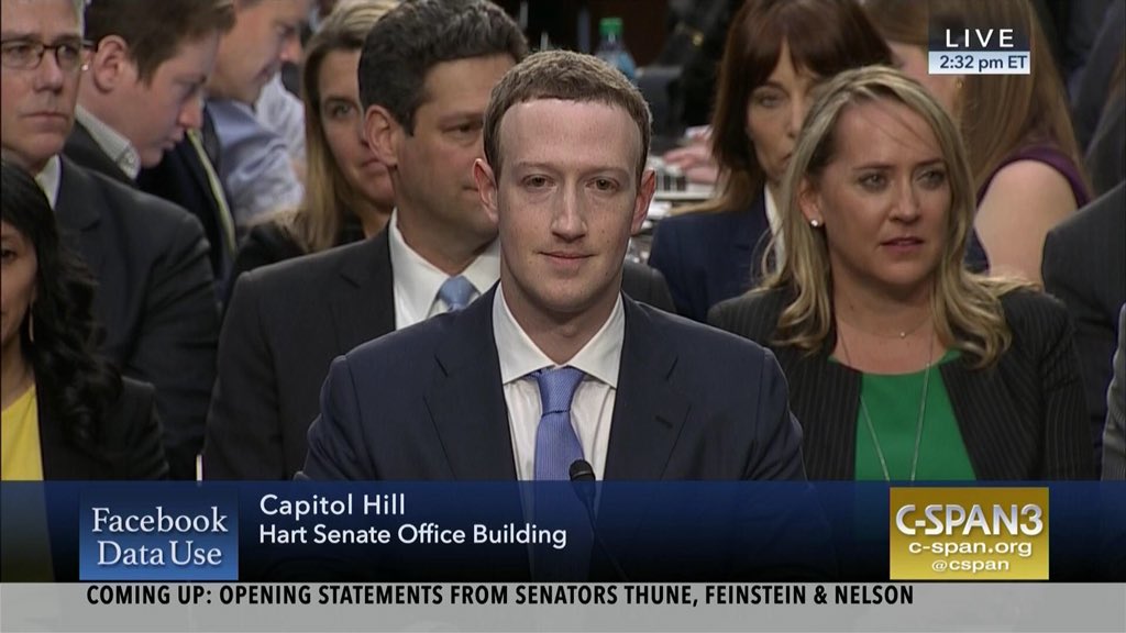 Mark Zuckerberg testified in the U.S. Senate Tuesday. (Video still courtesy C-SPAN)