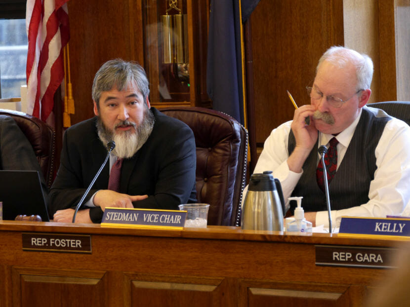 Rep. Sam Kito III, D-Juneau, left, chairs a Legislative Council meeting on April 23, 2018. Sen. Bert Stedman, R-Sitka sits to his left. (Photo by Skip Gray/360 North)