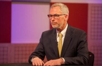 University of Alaska President Jim Johnsen appears on an episode of Forum@360 in Juneau on April 3, 2018.