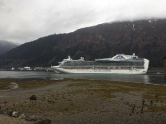 The Ruby Princess docks in Juneau on Monday, April 30, 2018. (Photo by Tim Olson/KTOO)