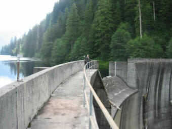 The Swan Lake dam prior to an expansion of the reservoir’s capacity in 2016 (Photo courtesy Southeast Alaska Power Agency)