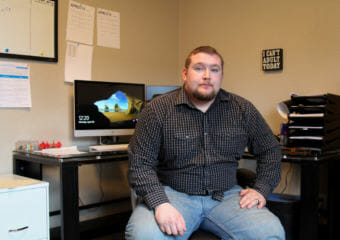 James Savage at his Fiend2Clean office in Wasilla (Photo by Zachariah Hughes/Alaska Public Media)