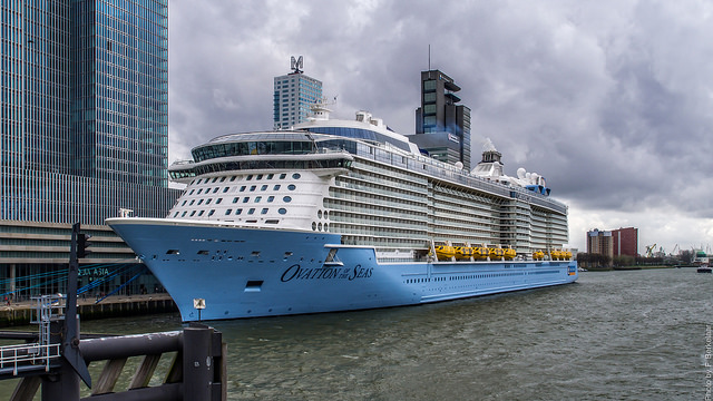 The 5,000 passenger Ovation of the Seas, in the Port of Rotterdam. CLAA’s Fred Reeder argues that being able to dock a Quantum-class ship like the Ovation (the second-largest class of cruise ships afloat) could bring an additional 100,000 passengers to Sitka each year, and an additional $600,000 in local sales taxes. (Flickr photo by Frans Berkelaar)