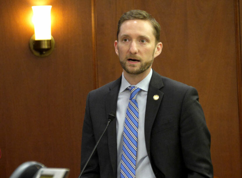 Rep. Jason Grenn, I-Anchorage, speaks during a House Floor Session in the Capitol in Juneau on Feb. 10, 2017.